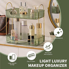 2 Tier Bathroom Organizer Countertop Makeup Perfume Tray Skincare Organizer for Bathroom Dresser Vanity (Green)