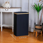 75L Slim Laundry Hamper, Narrow Laundry Basket with Lid,Foldable Clothes Hamper with Bamboo Handles,Hamper Basket with Removable Inner Bag for Laundry Room Bedroom College Dorm,19.8 Gals Black