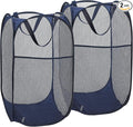2 Pack Laundry Hamper,Foldable Mesh Popup Laundry Basket with Durable Handle,Easy to Open and Fold for Dorm, Laundry Room, Bedroom, RV(blue+ blue)…