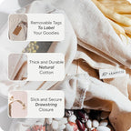 LEAFICO Multipurpose Eco Cloth Bags - Large 10x12 Inch (12 Pack) - Cotton Produce Storage Sacks - Muslin Drawstring Pouches for Vegetables - Bread Bags - Fabric Sachets