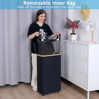 efluky Slim Laundry Basket with Wheels, Narrow Rolling Laundry Hamper with Lid and Removable Bag, Aesthetic Dirty Clothes Hamper on Wheels for Laundry Room, Bedroom, Dorm and Bathroom, 75L Dark Black