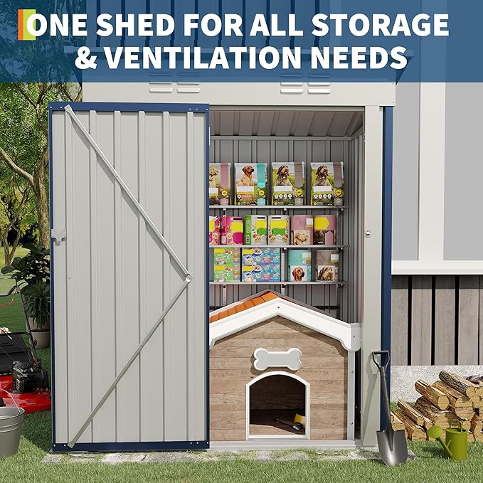 5×3FT Storage Shed，67CU.FT Tool Shed with Sloping Roof and Lockable Door, Compact Metal Tool Garden Shed for Garden, Backyard, Patio