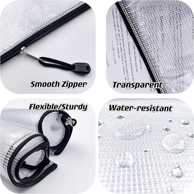 Oaimyy-11 x 14"-18 Pcs-Plastic Mesh Zipper Pouch Document Folders Bag Zip File Bags for Office Supplies,Home,Travel Storages,Puzzle Board Games Storage- (Black)