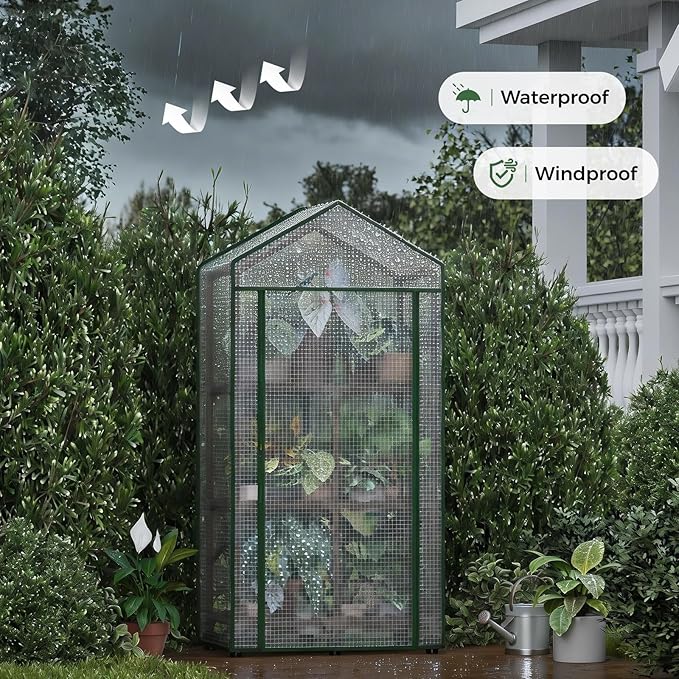 Bamworld 23 x 17 x 54-Inch Mini Greenhouses with Wheels Portable Green House with PE Cover Sturdy Eucalyptus Wood Frame Small Greenhouse for Winter Plant Frost Protection with Sturdy Eucalyptus Frame
