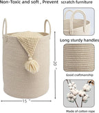Woven Cotton Rope Laundry basket-15”X20” Laundry Hamper-Rope Storage Basket for Dirty Clothes, Toys and Blankets Perfect for Bathroom, Baby nursery and Living Room Storage (oatmeal)