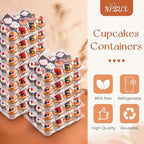 12 Count Cupcake Containers 6 Pack Cupcake Holders Plastic Clear Reusable Cupcake Containers with Detachable Tall Dome Lids Stackable Cupcake Boxes for 72 Cupcakes, BPA Free, Standard Size