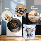 Highland Cow Laundry Basket Foldable Waterproof Oxford Cloth Funny Tote Bag Laundry Hamper Clothes Storage Bucket Toy Organizer For Bathroom/Laundry Storage/Bedroom Storage Basket 17.7x13.7 Inch
