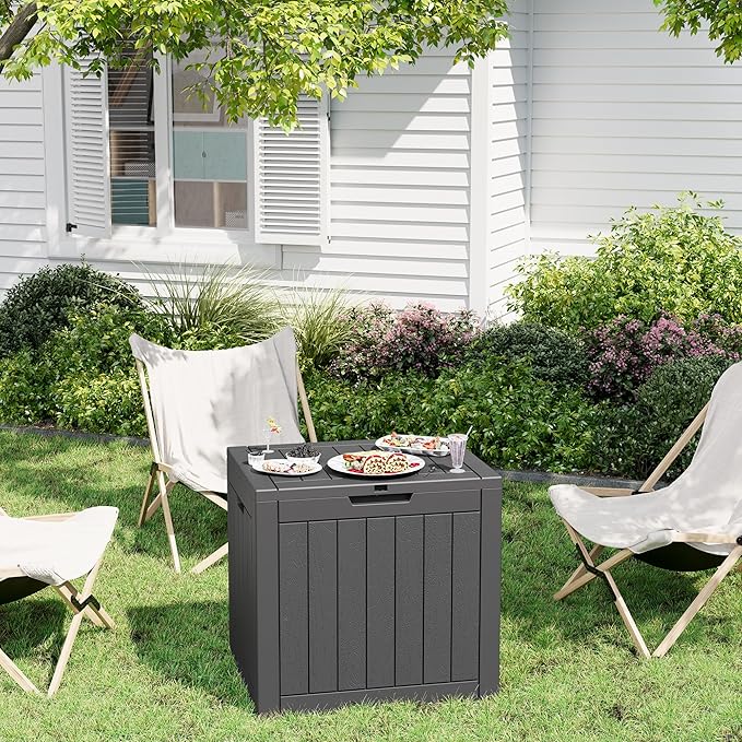 32 Gallon Outdoor Storage Box, Resin Deck Boxes Outdoor Waterproof For Patio Furniture, Garden Tools, Pool Supplies, Lockable And UV Resistant (Striped Black)