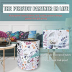 Watercolor Floral Laundry Basket Foldable With Handles Tote Bag Oxford Cloth Cute Flowers Laundry Hamper Clothes Storage Bucket Toy Organizer 18.9" x 16.5" For Bathroom/Laundry/Bedroom