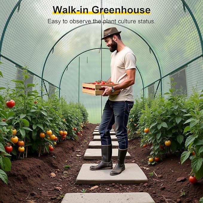 Greenhouse, 10’x7’x7’ Upgraded Walk-in Greenhouse with Spraying System, Heavy Duty Tunnel Green House with 6 Ventilated Mesh Windows & Zippered Roll-up Door, Large Plant Garden Hot House Outdoor