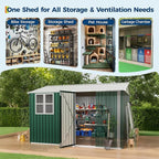 8x10 FT Outdoor Storage Shed,450CU.T Metal Tool Shed with Clear Window, Lockable Doors,Large Garden Storage Box with Sloping Roof，Sheds&Outdoor Storage for Backyard Garden Patio Lawn, Green
