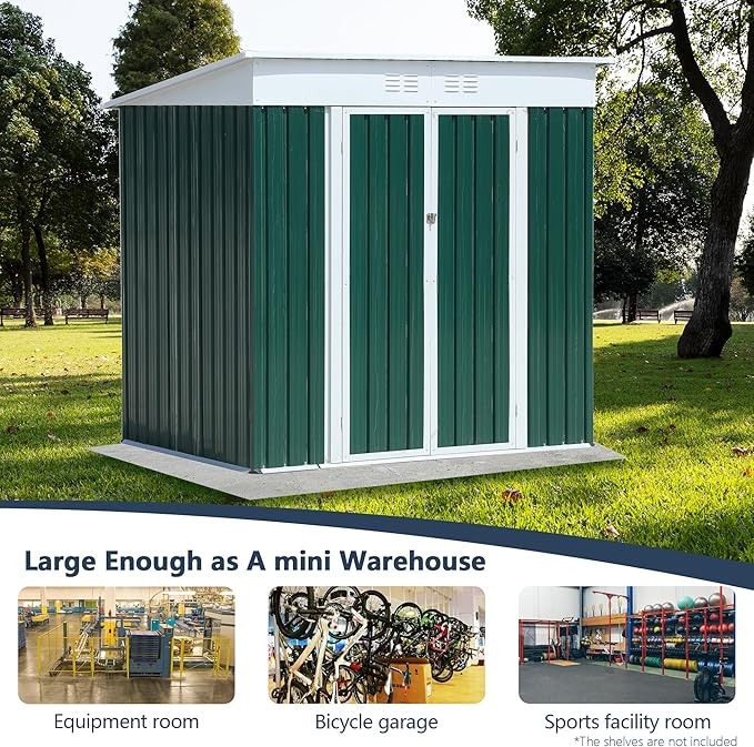 6x4ft Outdoor Metal Storage Shed Waterproof Garden Shed with Lockable Door, Windows & Vents, Tool Metal Storage for Patio Furniture Lawnmower
