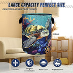 Sea Turtle Laundry Basket Oxford Cloth Colorful Ocean Animal Turtles Laundry Hamper With Handle Foldable Portable Clothes Storage Basket Laundry Bag 18.9"x16.5" For Laundry Room/Bedroom/Bathrooms