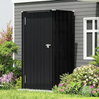 Devoko 22 Cuft Lockable Metal Storage Shed, Vertical Indoor Outdoor Tool Cabinet with Non-Adjustable Shelves for Patio Garden Backyard, Black