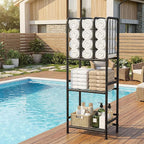 3 Tier Towel Racks for Bathroom with Dividers, Free Standing Metal Towels Holder Stand with Shelf, Towel Storage Organizer Bathroom Shelf, Metal Shelving Unit, Pool Towel Rack, Black
