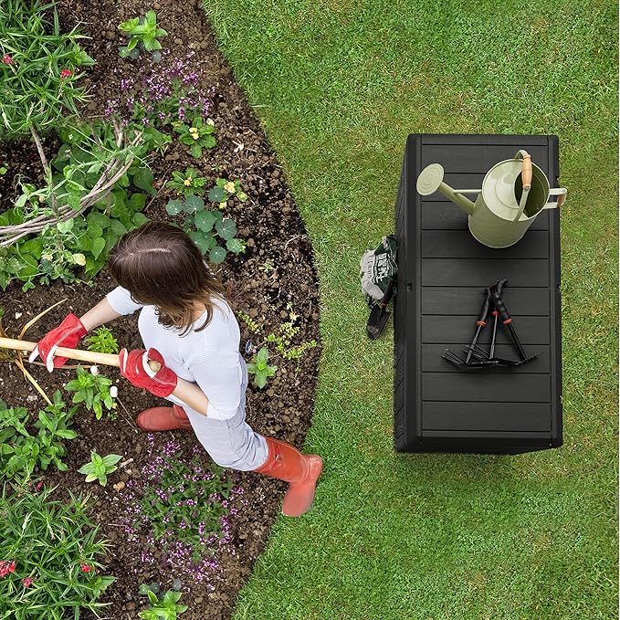 Homall 85 Gallon Large Resin Deck Box Waterproof Outdoor Storage with Padlock Indoor Outdoor Organization and Storage Container for Patio Furniture Cushions, Garden Tools (Black)