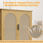 Bamboo Over-The-Toilet Storage Shelf with Inverted U-Shaped Doors, Rattan Surface Bathroom Freestanding Space Saver Organizer with Shelves, Natural