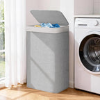 STORAGE MANIAC 2-in-1 Laundry Hamper with Laundry Backpack Bag, 90L Metal Frame Laundry Basket, Dirty Clothes Bag with Shoulder Straps and Mesh Pocket for College, Travel, Laundromat, Apartment, Gray