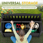 Greesum 80 Gallon Outdoor Storage Bench Deck Box with Cushion & Armrest, Lockable, Waterproof UV Resistant, Comfortable Seating for Patio, Pool, Garden, Black