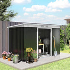 Outsunny 9' x 4' Outdoor Storage Shed, Metal Garden Tool House with Sloping Roof and Lockable Door for Backyard, Bike, Patio, Garage, Lawn, Gray