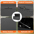 110 Gallon Resin Deck Box, Lockable Patio Outdoor Storage Box for Furniture, Garden Tools and Tools Storage, Waterproof Outside Storage Boxes - Patterned black
