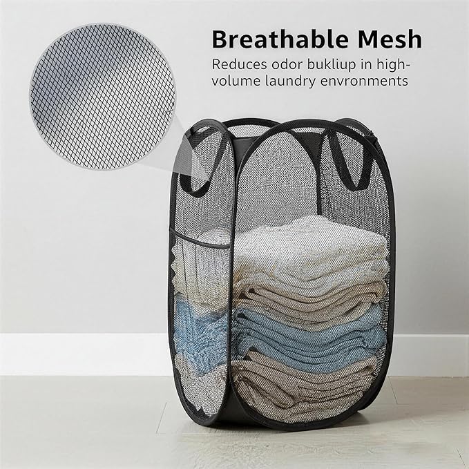 5 Pack Commercial Pop Up Laundry Hampers, 112L Large Capacity, Foldable Mesh with Steel Frame, Oxford Fabric Bulk Laundry Baskets for Hotels, Dorms, Shelters and Property Management