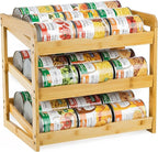 TOPZEA Soda Can Rack Organizer for Pantry, 3 Tier Bamboo Stackable Can Goods Storage Dispenser Shelf Canned Food Holder Stand for Kitchen Coutertop, Cabinet, Hold up to 36 Cans