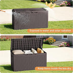 Greesum 100 Gallon Resin Deck Box Large Outdoor Storage Boxes with Cushions for Garden Tools, Patio Furniture Pillows, Pool Supplies, Dark Brown