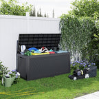 100 Gallon Outdoor Deck Box, Lockable Waterproof Outdoor Storage Boxes For Garden Tools,Indoor Cushions,Accessories Outside Storage Resin Weatherproof Container(Black)