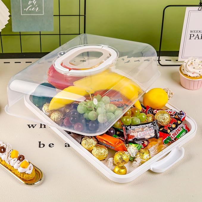 Cupcake Containers with Lid Rectangular Cake Carrier 3-in-1 Multipurpose Cupcake Holder for Muffins Pies Sweets Pastries Fruit or Snacks (White, 13" x 9" x 4")