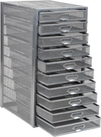 Mind Reader 10-Drawer Desk Organizer for Office Supplies, Crafts, Mail Sorting & More, Metal Mesh, 10.75"L x 14"W x 21.25"H, Silver