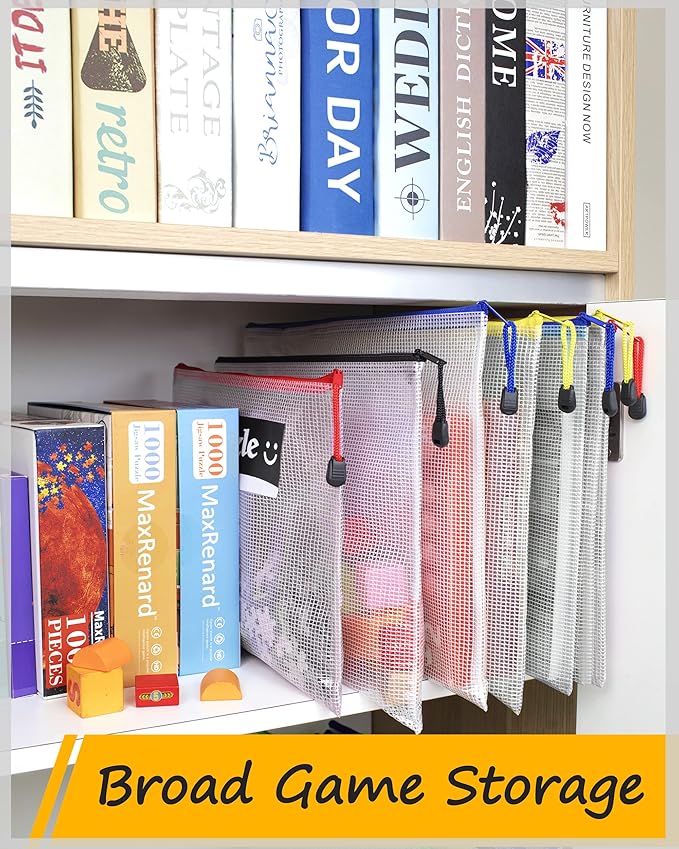SUNEE Plastic Mesh Zipper Pouch 11x15 in (8 Colors, 24 Packs),Extra Large Water-Resistant Zip Bag for School Office Supplies, Puzzles & Games Organizing Storage
