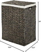 Seville Classics Premium Handwoven Portable Laundry Bin Basket with Carrying Handles, Household Storage for Clothes, Linens, Sheets, Mocha Brown, Rectangular Hamper