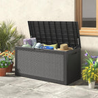 110 Gallon Outdoor Storage Box, Resin Deck Boxes Outdoor Waterproof For Patio Furniture, Garden Tools, Pool Supplies, Lockable And UV Resistant (Rattan Black)