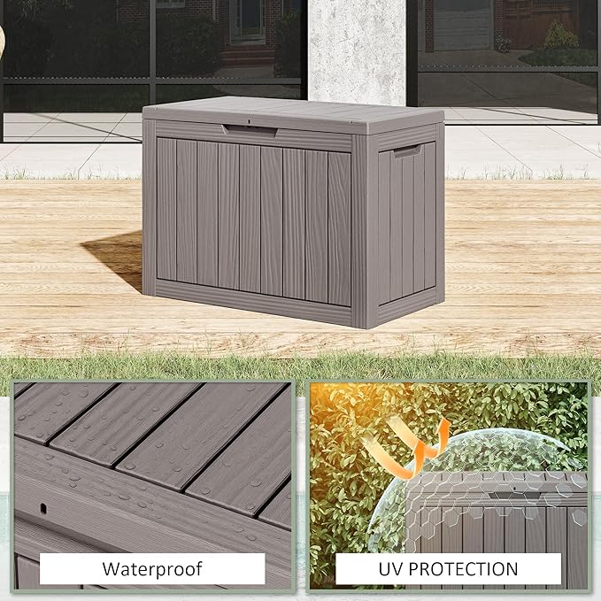 50 Gallon Outdoor Storage Box, Resin Deck Boxes Outdoor Waterproof For Patio Furniture, Garden Tools, Pool Supplies, Lockable And UV Resistant (Striped Gray)