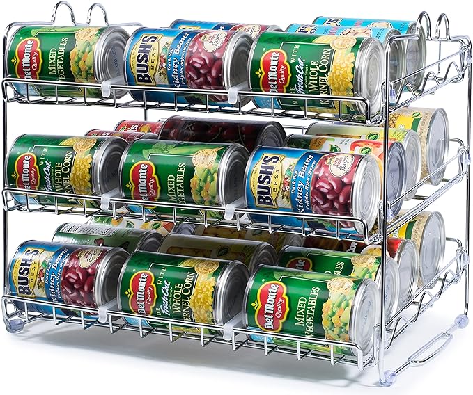 Che'mar Can Organizer for Pantry - Stackable Can Rack for 36 Cans, Canned Food Storage, Pantry Shelf, Kitchen Cabinet or Countertop. (Chrome) | for Pantry, Canned Food Storage, Pantry Shelf, Kitchen Cabinet, Countertop