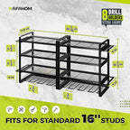 KAFAHOM Power Tool Organizer Wall Mount, 4-Tier Drill Holder for Cordless Tools, 2-Pack Set, Garage Storage Rack with Side Hooks for Hammers & Pliers, Tool Organizer for Workshop/Utility Room