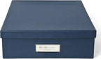 Bigso Oskar Fiberboard Label Frame Document Letter Box - File Organizer Box for Important Paperwork - Document Storage with a Lid & Metal Label Window - 3.3 in x 10.2 in x 13.8 in - Dark Blue