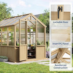 Heavy Duty Spruce Frame Wooden Greenhouse – Walk-in Outdoor Garden Outdoor Storage with Polycarbonate Panels, Adjustable Roof Vents, Lockable Door, Spacious Storage, Ideal for Patio, Lawn, 6x8