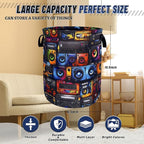 Retro Radio Tape Laundry Basket Oxford Cloth Colorful Music Laundry Hamper With Handle Foldable Portable Clothes Storage Basket Funny Laundry Bag 18.9"x16.5" For Laundry Room/Bedroom/Bathrooms