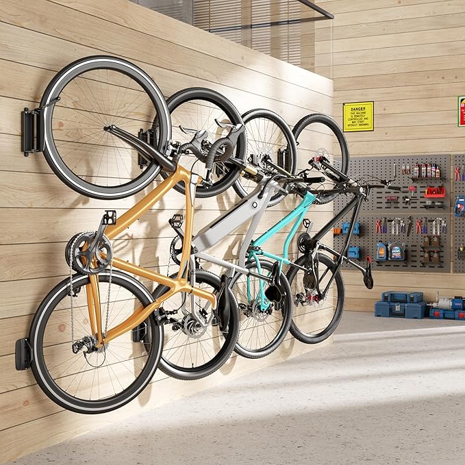 Swivel Bike Wall Mount, Heavy Duty Vertical Bike Rack with Fixed Hooks for Garage Storage, Wall Mounted Bicycle Hangers Holds up to 77 lbs for Indoor, 4 Pack