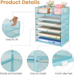 Subekyu 6-Tier Desk Paper Organizer, Desktop File Letter Tray with Handle, Document Sorter and Accessories Holder for Office, Home and School Workspace Organizers, Blue-2 Pack