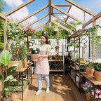 Heavy Duty Spruce Frame Wooden Greenhouse – Walk-in Outdoor Garden Outdoor Storage with Polycarbonate Panels, Adjustable Roof Vents, Lockable Door, Spacious Storage, Ideal for Patio, Lawn, 6x8