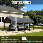Heavy Duty Metal Carport Galvanized Steel All Weather Carport Canopy with Anchor Kit for RV Boat Truck Tractor Garage Shelter in 10x20 12x20 20x20 20x30 20x40 FT Easy Assembly Carports Kit (10x20 FT)