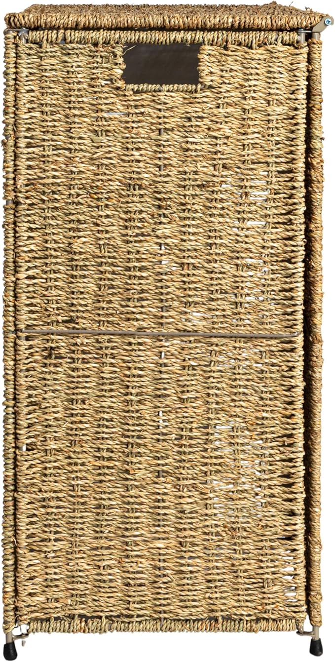 Household Essentials Brown ML-5445 Wicker 3 Compartment Laundry Sorter with Lid | 3 Section Clothes Hamper