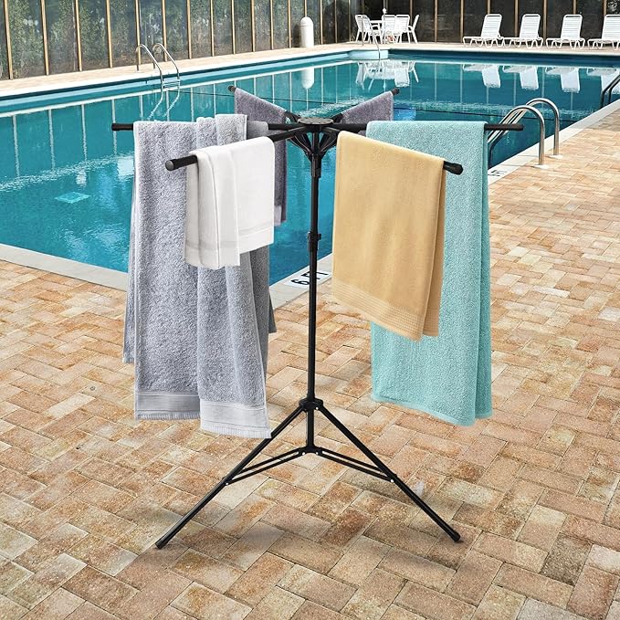 CozyNova Pool Towel Rack Outdoor – Adjustable 51-71 Inch Freestanding Pool Float Storage Rack with 6 Foldable Arms, for Towels & Swim Gear