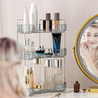 Corner Bathroom Countertop Organizer, Vanity Organizer Trays for Counter, Makeup Organizers, Perfume Tray, Skincare Shelf Storage Gifts for Women Girl Student (Smoky Gray 3 Tiers)