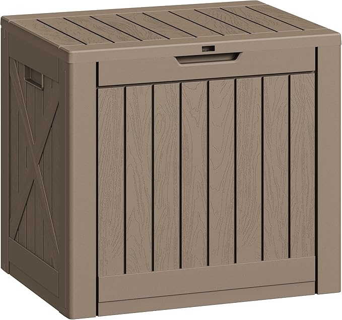 Greesum 40 Gallon Outdoor Deck Box with Lock, Resin Storage Chest for Patio Furniture Cushions, Garden Tools, Pool Toys, Waterproof & UV Resistant, Large Capacity, Light Coffee
