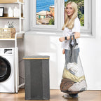 ELONG HOME Laundry Basket, 100L Grey Collapsible Laundry Baskets with Removable Liner and Bamboo Handle, Laundry Basket with Lid for Bathroom, Bedroom & Laundry Room