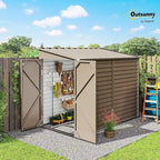 Outsunny 4.6' x 9' Steel Outdoor Storage Shed, Waterproof Lean to Shed, Metal Garden Tool House with Foundation Kit, Lockable Doors, Gloves and 2 Air Vents for Backyard, Patio, Lawn, Brown